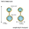 Acero Inoxidable Corte Cuadrado Borde de Pan Piedra de Vidrio Colgante Pendientes Collar Pulsera Set de Joyería Chapado en Oro de 18K