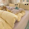 Juego de Cama de Algodón Lavado de Cuatro Piezas para Todas las Estaciones, Funda de Edredón para Dormitorio de Estudiante, Juego de Cama Individual de Tres Piezas