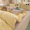 Juego de Cama de Algodón Lavado de Cuatro Piezas para Todas las Estaciones, Funda de Edredón para Dormitorio de Estudiante, Juego de Cama Individual de Tres Piezas