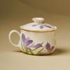 Taza de Cerámica con Flor de Iris Esmaltada Beige para Uso en Casa, Taza de Té para Oficina, Taza de Separación de Té y Agua, Taza de Preparación de Té de Alto Valor Estético