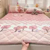 Cobertor de Colchão Espesso de Lã de Leite para Inverno Dormitório Estudantil Tapete de Dormir Individual/Casal Super Macio Coral Fleece Almofada Macia Roupa de Cama