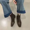 Otoño con botines punta cuadrada vintage elegantes no ajustados caña corta media botas de mujer francesas tacón grueso pequeño Chelsea