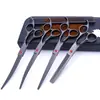 Tijeras de belleza para mascotas de 7.0 pulgadas color negro galvanizado 5 dientes de corte recto tijeras de corte curvo tijeras de hueso de pescado peine de fila en stock