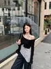 Elegante Otoño Estilo Coreano Chaleco de Manga Larga Halter Tirantes Conjunto de Dos Piezas Traje de Moda Asimétrico en Capas de Tendencia para Mujer