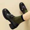 Estilo Piel de Vaca~Mocasines de Piel Genuina con Suela Gruesa para Mujer, Zapatos Slip-On para Primavera y Otoño, Zapatos de Tacón Alto Individuales, Zapatos de Piel Negros Estilo Británico