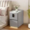 Mesita de noche inteligente, multifuncional, de alta gama, sin instalación, con regleta, cerradura de contraseña, carga inalámbrica, mesita de noche de cuero para dormitorio
