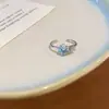 Anel Azul Estrelado! Anel redondo aberto de zircônia, anel simples e estiloso para o dedo indicador, toque de luxo leve e de alta qualidade, joias femininas no atacado