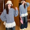 [Confección Original] Camisa a cuadros con cuello de muñeca y encaje dulce francés para mujer en primavera, estilo coreano, holgada y favorecedora
