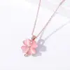 Pulsera de Piedra Ojo de Gato Trébol de Cuatro Hojas para Mujer, Lujo Ligero Versátil Colgante de Flor de Diamante Rosa de Alta Gama Joyería Set Flor de Melocotón