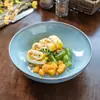 Cuencos de Alta Calidad para Uso Doméstico, Vajilla de Cerámica Azul Cocida en Horno, Cuencos Grandes para Sopa/Fideos, Cuencos para Verduras, Cuencos de Cerámica Azul para Ensaladas de Gama Alta de Nicho, Venta al por Mayor