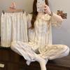 Pijama de Verano de Lujo Monet Garden para Mujer Ropa de Casa Cuello de Muñeca Algodón Nube Manga Corta Traje de Tres Piezas Venta al por Mayor