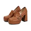 2026 Novo Estilo Sapatos Femininos com Fivela e Costura Transfronteiriça, Plataforma Salto Grosso, Tamanho Grande Slip-On Moda Feminina Salto Alto