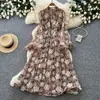 Vestido floral suave estilo francés para mujer, de manga larga, con cintura de corbata, falda de línea A, adelgazante y elegante, vestido largo, Otoño 2026