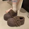 Zapatos Birkenstock Grises de Lana con Suela Gruesa para Aumentar Altura Completamente Cubiertos para Mujer Zapatos de Algodón Grueso Calentitos con Terciopelo Zapatos Mary Jane