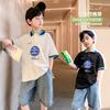 Camiseta de Algodón Puro para Niños, Corte Holgado, Estilo Coreano, Casual, Manga Corta, Estampado de Dibujos Animados para Niños, Manga Media, Para Edades 7-11
