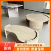 Mesa auxiliar de travertino color blanco roto con forma de media luna, mesa de rincón estilo nórdico ins para habitaciones de hotel, mesas auxiliares de piedra al por mayor