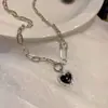 Collar de Corazón Negro para Mujer Lleno de Diamantes Diseño de Nicho Ins Moda Elegante Retro Versátil Cadena para la Clavícula
