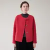 Nuevo abrigo corto estilo chino con botones para mujeres petite, versátil y sencillo, adecuado para madres, abrigo de lana de cuello redondo de talla pequeña, grueso