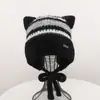 Mejor gorro de punto cálido de invierno para exteriores para mujer, con forro de polar y orejeras, con diseño de orejas de gato
