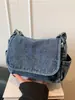 Bolso Bandolera de Mezclilla Retro con Solapa Estilo Coreano para Mujer Bolso Pequeño de Lona Simple Bolso Mensajero Casual para Viajes y Salidas