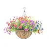 Cesta de Hierro de Palmera de Coco con Flores Artificiales y Cadena de Hierro con Gancho, Cesta Colgante Opcional para Decoración de Interiores y Exteriores, Cesta de Flores Colgante