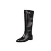 Botas de Caballero de Cuero de Vaca de Calibre Grande Hebilla Otoño/Invierno 2026 Tacón Bajo Grueso Punta Redonda Cuero Genuino Caña Alta Botas Largas Mujer