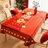Mantel de Año Nuevo, a Prueba de Aceite, Impermeable, No Lavable, Resistente al Calor, Rojo, Festivo, Decoración de Atmósfera de Alta Gama, Mantel para Mesa de Café de Boda, Mesa de Comedor