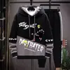 Sudadera de Otoño para Hombre de Manga Larga Estampada con Empalmes Pulóver Marca de Moda Atractivo con Capucha Traje Holgado Tops Juveniles