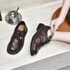 Zapatos Pequeños de Cuero para Mujer 2024 Otoño e Invierno Británico Vintage Brock Grabado Hebilla de Cinturón de Doble Fila Mocasines de Un Solo Pedal