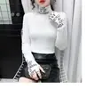 Camisa Básica Gola Alta Derong Feminina Manga Longa Outono 2025 Nova Roupa Feminina Camiseta Interna Slim Top Fashionável Mercadoria Europeia