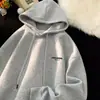 Sudadera con capucha de forro polar, talla grande, holgada, con letras, para Otoño/Invierno 2026, para Hombres, Estudiantes y Parejas, Chaqueta Pesada