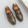 Zapatos de Cuero Casual de Moda para Hombre Estilo Élite con Patrón de Cocodrilo Retro, Slip-On, Estilo Coreano para Peluquero, Zapatos de Moda para Hombre