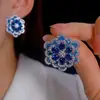 Pendientes de Zirconia Zirconia Aguja de Plata Industria Pesada Atmosféricos Pendientes de Botón Flor Tridimensional Romántica Francesa Incrustados de Zircón