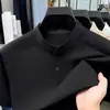 Camiseta Masculina de Manga Curta Estilo Novo de Verão para Homens de Meia-Idade e Idosos Casual de Negócios Cor Sólida Seda de Gelo Fresca Secagem Rápida Camiseta Masculina