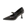 Tacones Altos de Punta Aguda con Pliegues de Cuero Genuino para Mujer 2025 Otoño Nuevo Moda Stiletto Mary Jane Boca Baja Zapatos Planos Pequeños