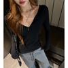 Blusas de Otoño e Invierno con Cuello Semiabierto para Mujer, Camisetas de Manga Larga con Diseño de Cuello en V en el Hombro Derecho, Corte Ajustado y Se Pueden Usar como Ropa Interior