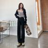 Jeans Largos Preto e Branco Regular para Mulheres 2026 Outono Transfronteiriço Calças Largas Versáteis Soltas