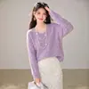 Tiro real Sí Con cuentas simple suave holgado adelgazante casual estilo perezoso suéter con cuello para mujer