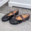 Dulces y elegantes~Zapatos Mary Jane de cuero suave con pliegues y lazo estilo ballet, planos super suaves, slip-on para conducir/mocasines