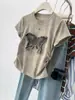 Camiseta Tie-Dye Borboleta Manga Curta para Mulheres, Novo Design Verão 2026, Top Curto Slim-Fit que Marca a Cintura