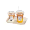 Taza de leche para té de grado alimenticio PET para bebidas caseras, taza de café de té de limón de aspecto elegante con tapa, vaso transparente desechable