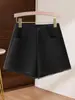 Shorts de Lana Gris Retro para Mujer Otoño Invierno Petite Ropa Exterior Versátil Adelgazantes Cintura Alta Línea A Pantalones de Pierna Ancha Pantalones Bootcut