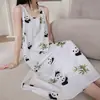 Camisola sem mangas estilo retrô para mulheres, fina de algodão e seda para o verão, estampa de elefante, comprimento midi, pode ser usada fora de casa, vestido de casa