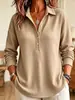Outono Inverno Estilo Novo Transfronteiriço Camisa Feminina de Tricô Waffle com Lapela Manga Longa Blusa Pulôver Casual Solta