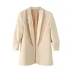 INS estilo europeo y americano transfronterizo 2026 nueva moda elegante para mujer al por mayor blazer liso para el trabajo con puños fruncidos