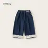 Bangxuan Roupas Infantis Jeans para Meninas Outono Novo Calças Longas Largas Calças Retas para Bebês Calças Estilosas para Bebês
