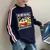Camiseta de manga larga de algodón puro para niño, con tres rayas de moda, popular en primavera y otoño, camiseta básica elegante y holgada para niños, estilo ins