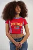 Ropa de Verano Europea y Americana para Mujer con Estampado de Letras y Bandera, Crop Top Sexy Ajustado, Camiseta de Moda y Versátil para el Trabajo y el Ocio