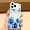 Adequado para Capa de Celular Magnética Apple 17Promax Duas em Uma Iphone15 Flor Azul Buraco Grande Capa Protetora
