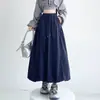 Falda plisada para mujer, nuevo estilo otoño e invierno, de cintura alta, con cordón, falda midi fluida, falda de paraguas con dobladillo ancho